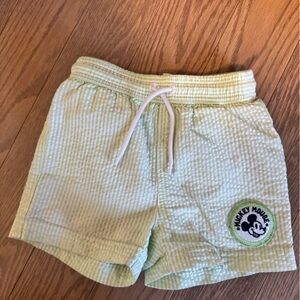 Mickey Mouse Light Green Seersucker Boys Swim Trunks